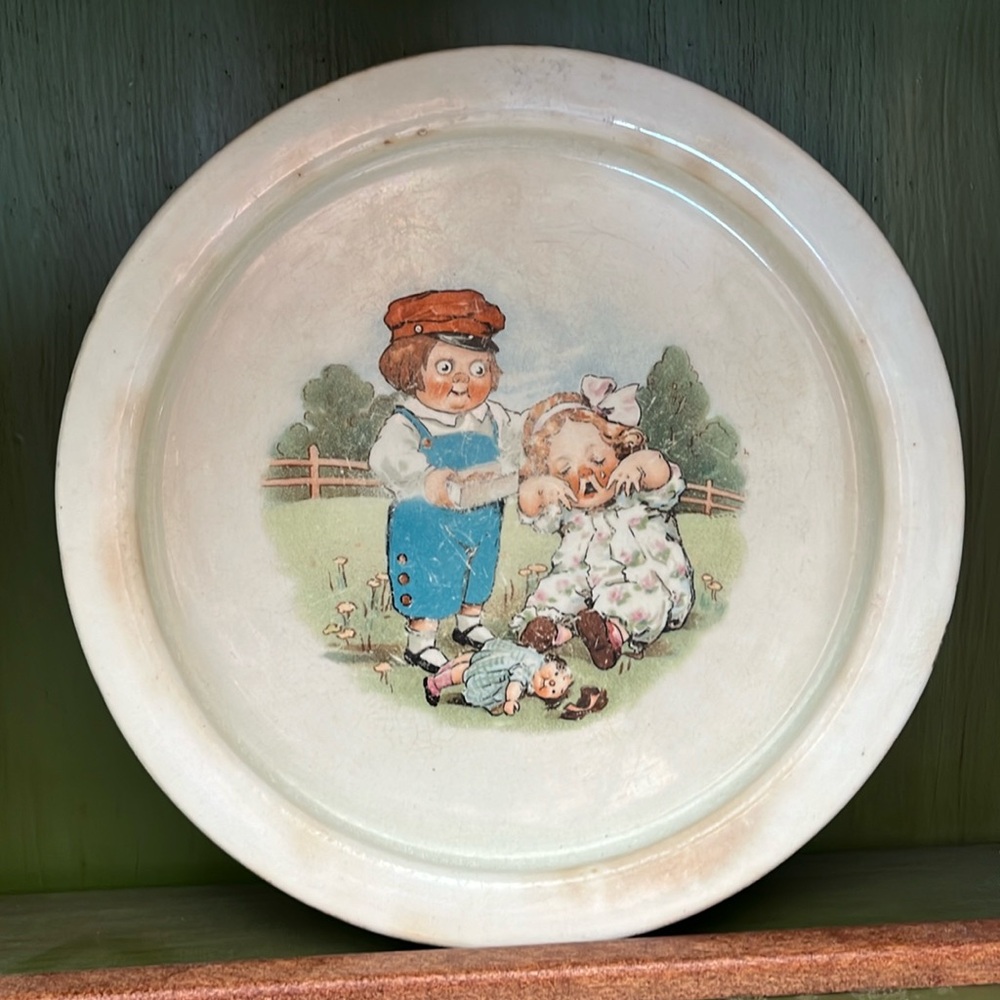 Vtg Buffalo Pottery Dolly Dingle Baby Plate, Grace Drayton, Campbell kids bowl